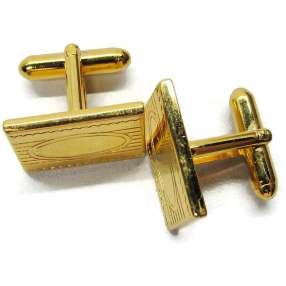 Rectangular Cufflinks Gold Tone Engravable Tux Shirt Dress Suit Vintage - Picture 3 of 6